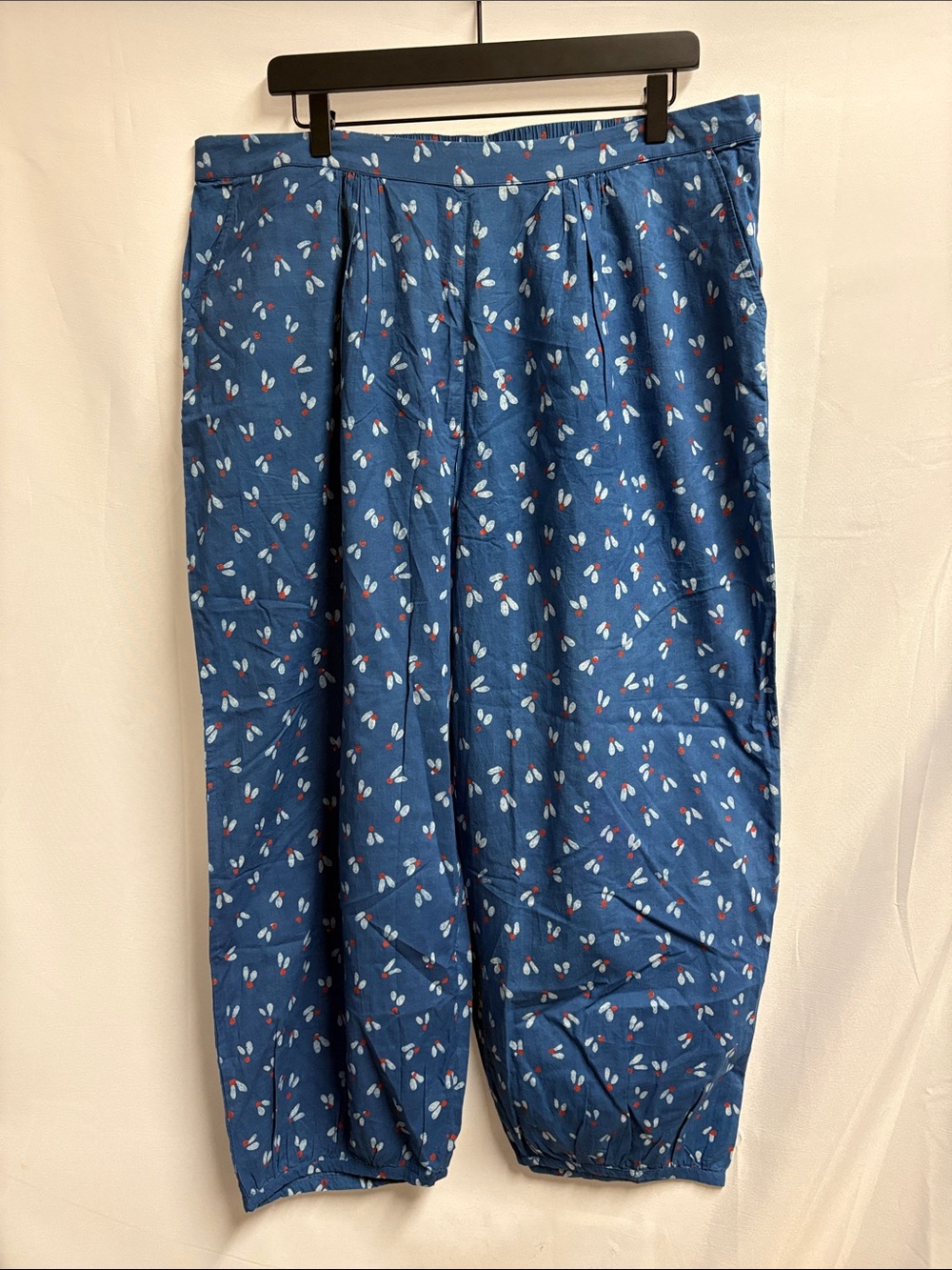 NWT Gudrun Sjoden Organic Cotton Harem Trousers Blue Floral Size XL